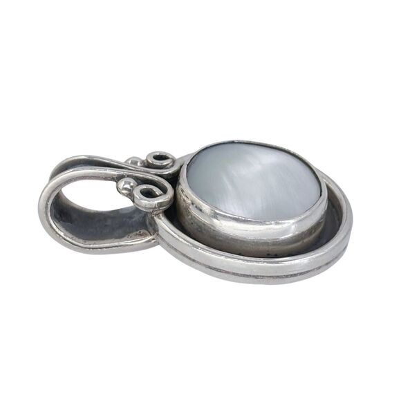 Vintage Mexico HOB 925 Sterling Silver 925 Mother of Pearl Pendant - Picture 3 of 8